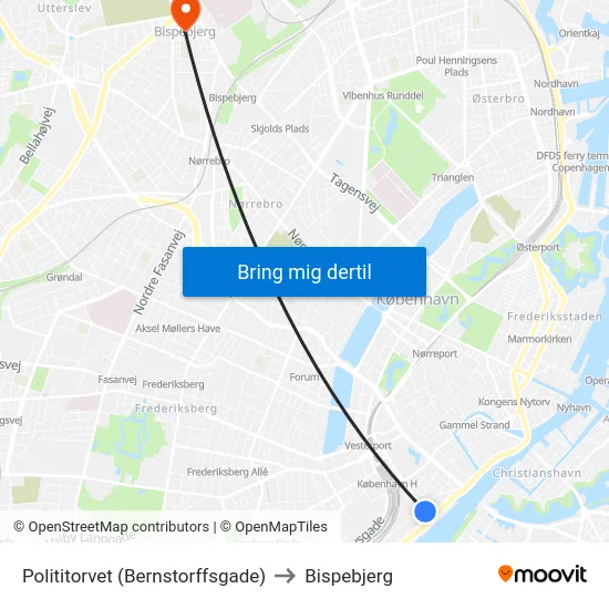Polititorvet (Bernstorffsgade) to Bispebjerg map