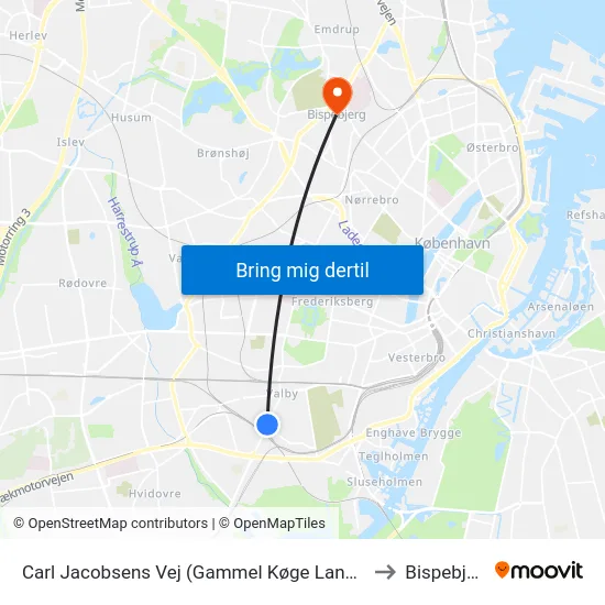Carl Jacobsens Vej (Gammel Køge Landevej) to Bispebjerg map