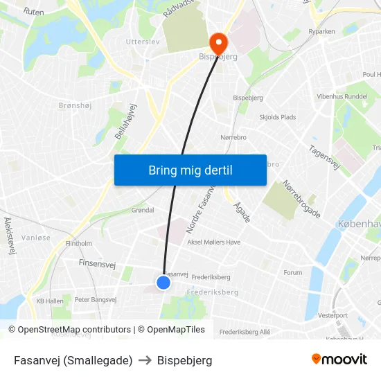 Fasanvej (Smallegade) to Bispebjerg map
