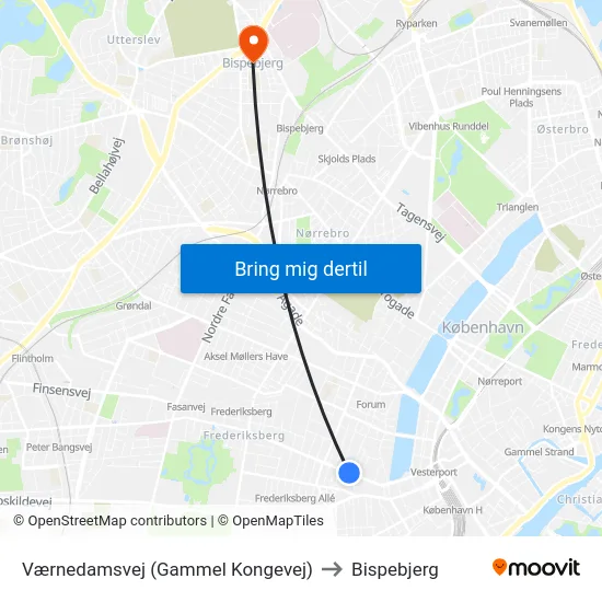 Værnedamsvej (Gammel Kongevej) to Bispebjerg map