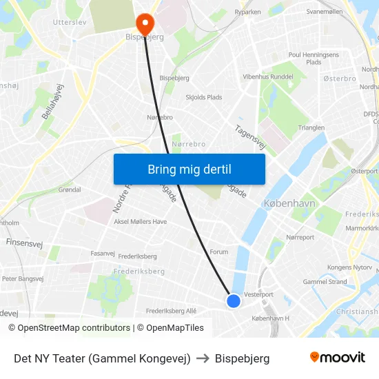 Det NY Teater (Gammel Kongevej) to Bispebjerg map