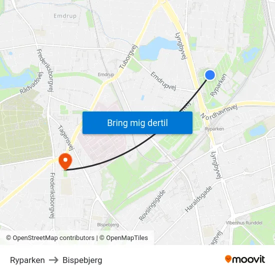 Ryparken to Bispebjerg map