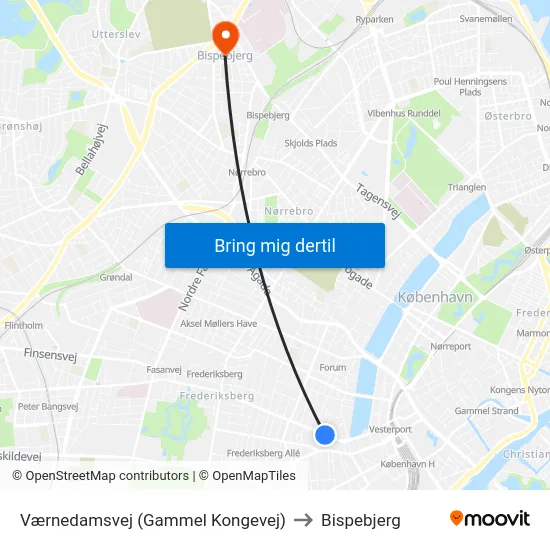 Værnedamsvej (Gammel Kongevej) to Bispebjerg map