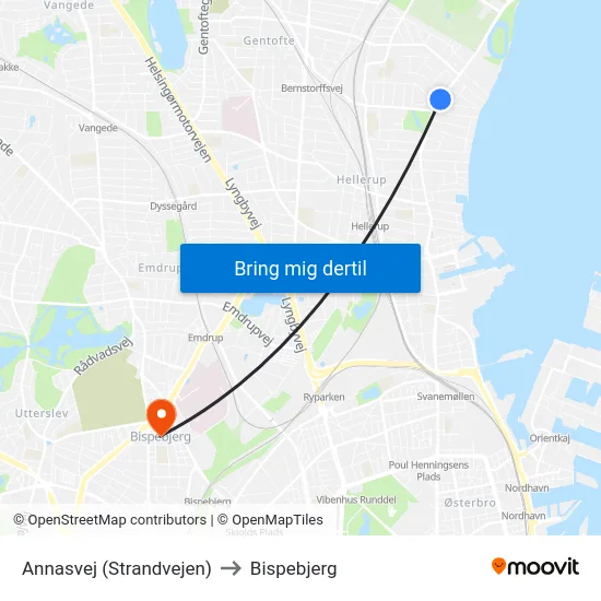 Annasvej (Strandvejen) to Bispebjerg map
