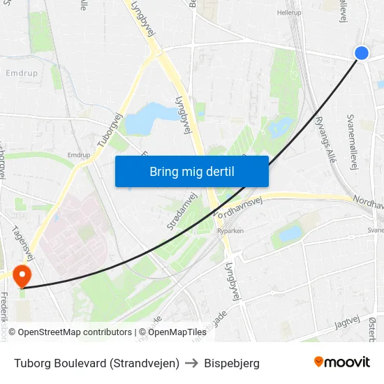 Tuborg Boulevard (Strandvejen) to Bispebjerg map