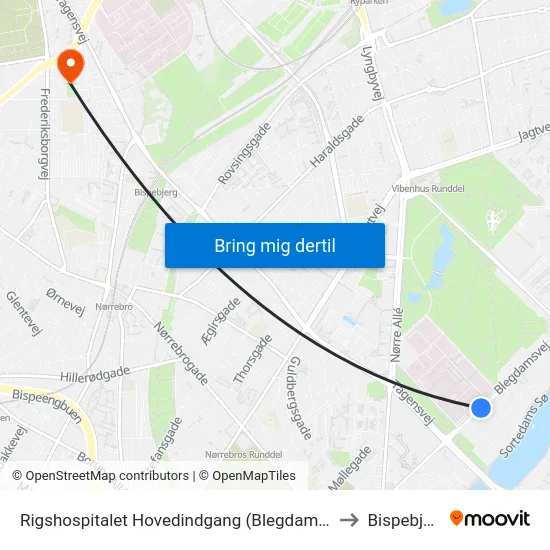 Rigshospitalet Hovedindgang (Blegdamsvej) to Bispebjerg map