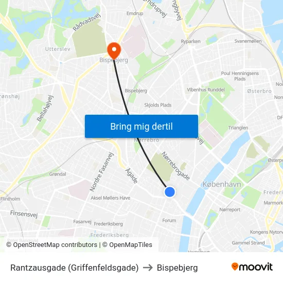Rantzausgade (Griffenfeldsgade) to Bispebjerg map