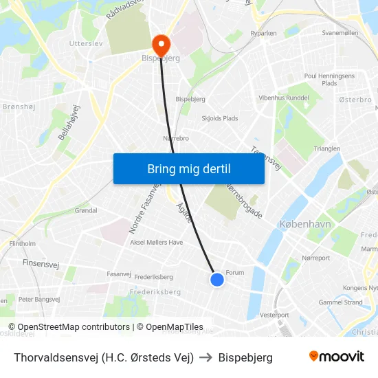 Thorvaldsensvej (H.C. Ørsteds Vej) to Bispebjerg map