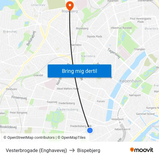 Vesterbrogade (Enghavevej) to Bispebjerg map