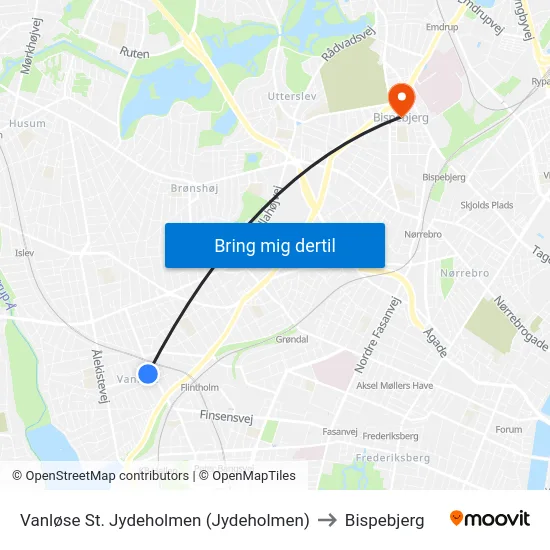 Vanløse St. Jydeholmen (Jydeholmen) to Bispebjerg map