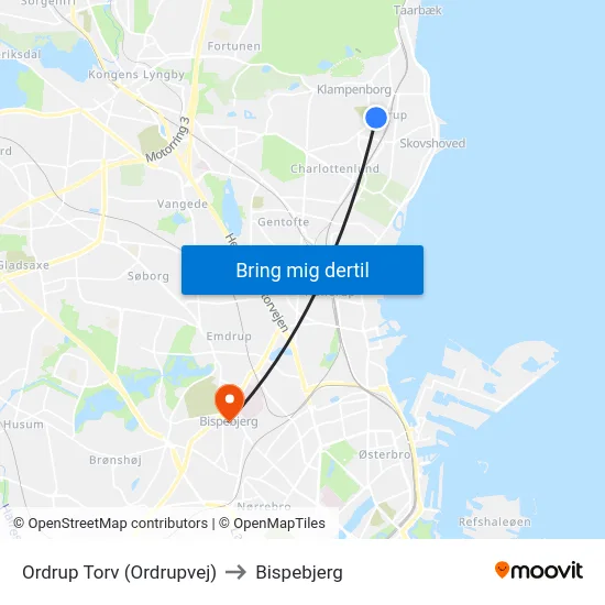 Ordrup Torv (Ordrupvej) to Bispebjerg map