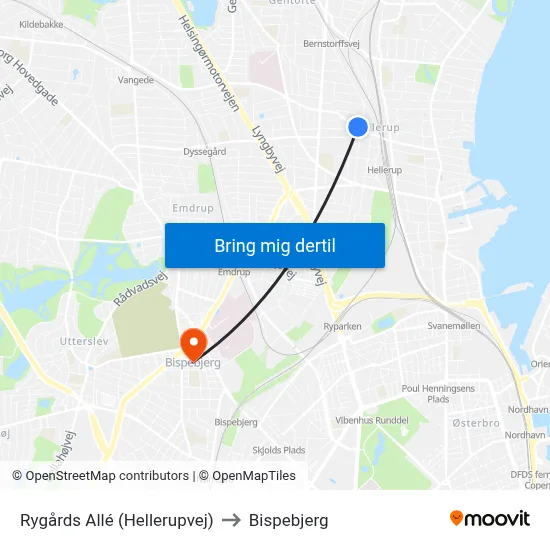 Rygårds Allé (Hellerupvej) to Bispebjerg map