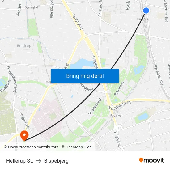 Hellerup St. to Bispebjerg map