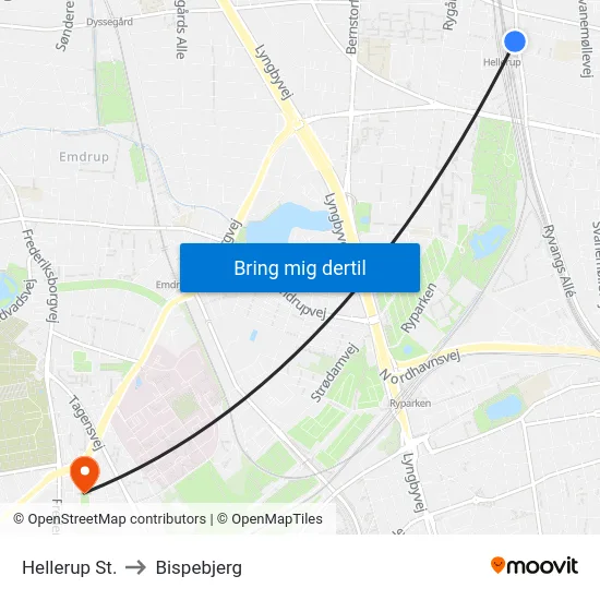 Hellerup St. to Bispebjerg map