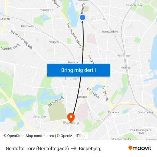 Gentofte Torv (Gentoftegade) to Bispebjerg map