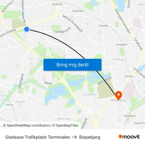 Gladsaxe Trafikplads Terminalen to Bispebjerg map