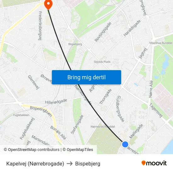 Kapelvej (Nørrebrogade) to Bispebjerg map