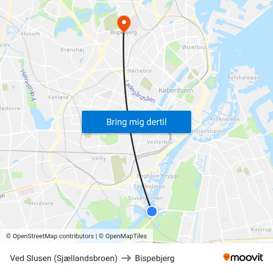 Ved Slusen (Sjællandsbroen) to Bispebjerg map