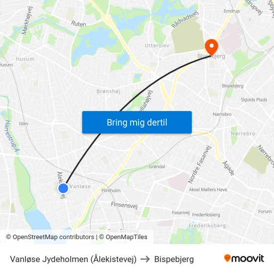 Vanløse Jydeholmen (Ålekistevej) to Bispebjerg map