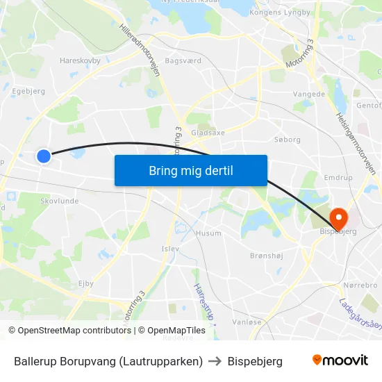 Ballerup Borupvang (Lautrupparken) to Bispebjerg map