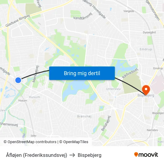 Åfløjen (Frederikssundsvej) to Bispebjerg map