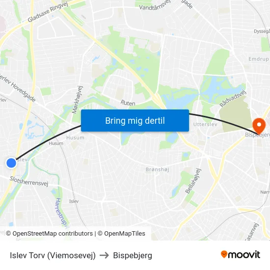 Islev Torv (Viemosevej) to Bispebjerg map