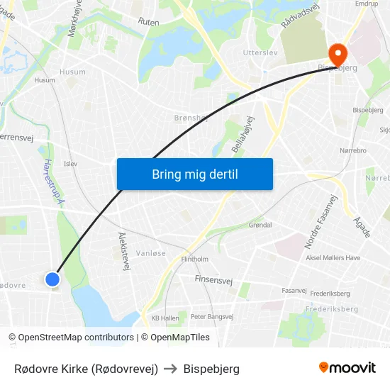 Rødovre Kirke (Rødovrevej) to Bispebjerg map