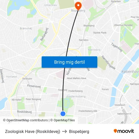 Zoologisk Have (Roskildevej) to Bispebjerg map