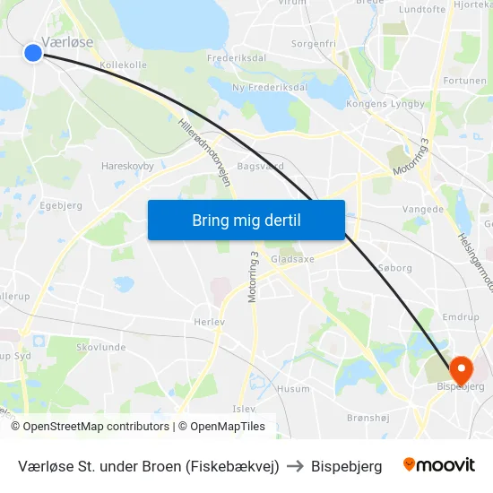 Værløse St. under Broen (Fiskebækvej) to Bispebjerg map