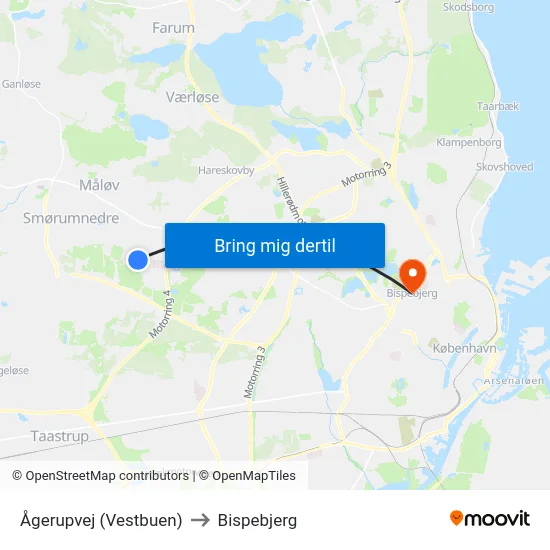 Ågerupvej (Vestbuen) to Bispebjerg map