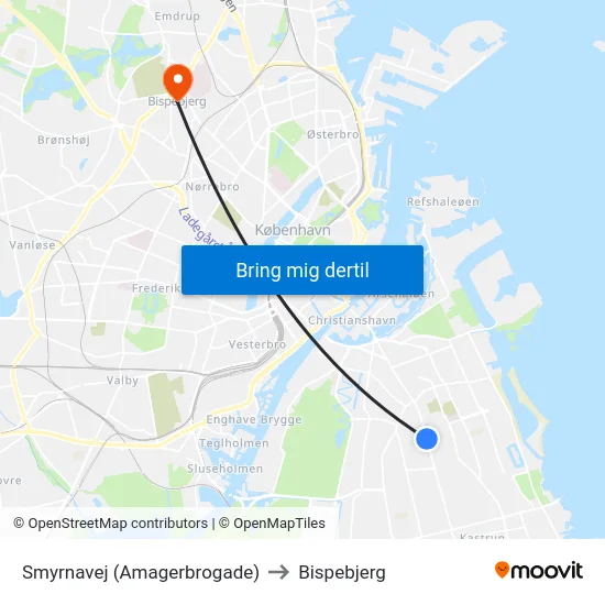Smyrnavej (Amagerbrogade) to Bispebjerg map