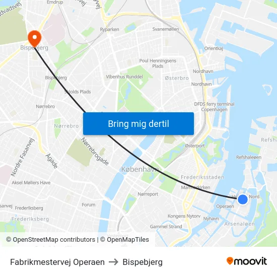 Fabrikmestervej Operaen to Bispebjerg map