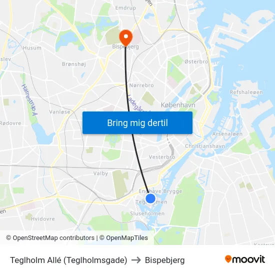 Teglholm Allé (Teglholmsgade) to Bispebjerg map