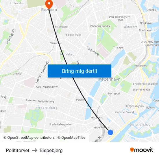 Polititorvet to Bispebjerg map