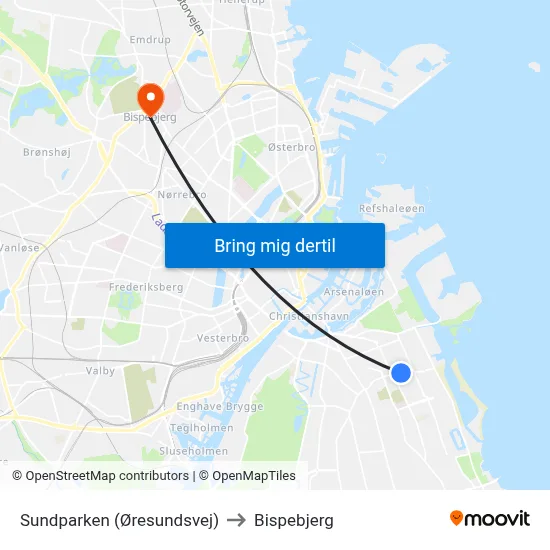 Sundparken (Øresundsvej) to Bispebjerg map