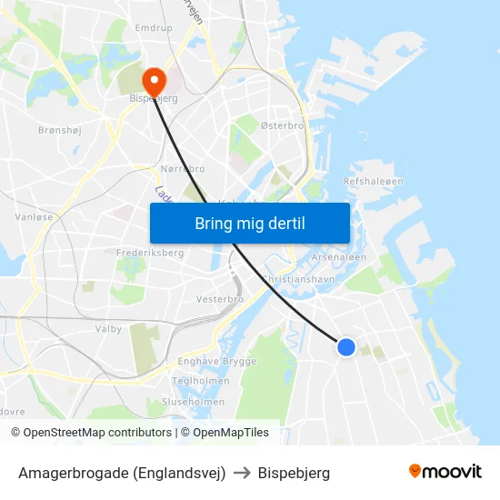 Amagerbrogade (Englandsvej) to Bispebjerg map