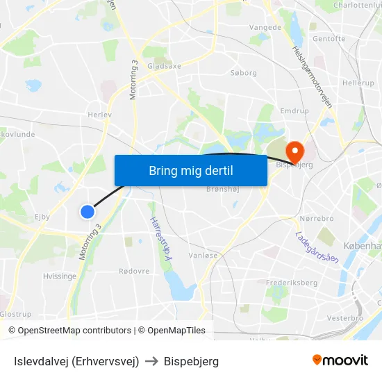 Islevdalvej (Erhvervsvej) to Bispebjerg map