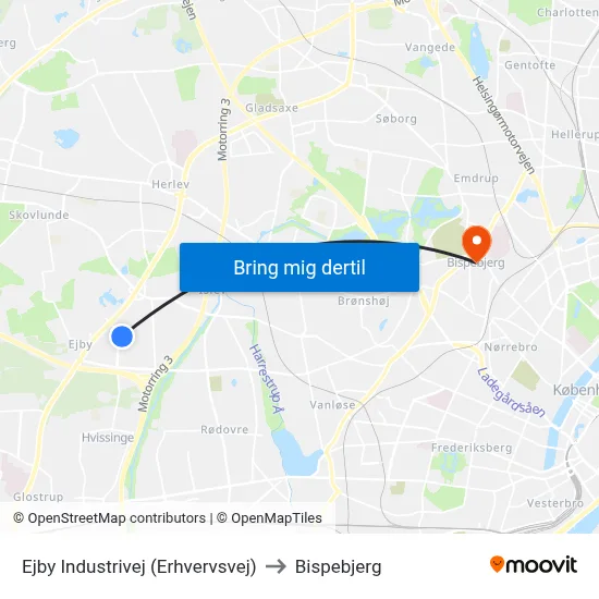 Ejby Industrivej (Erhvervsvej) to Bispebjerg map