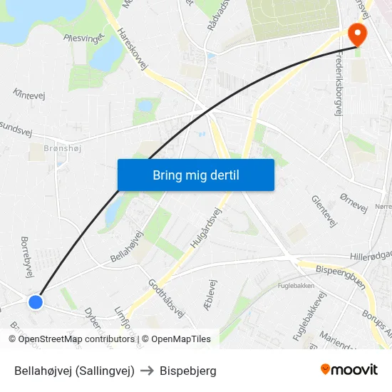 Bellahøjvej (Sallingvej) to Bispebjerg map
