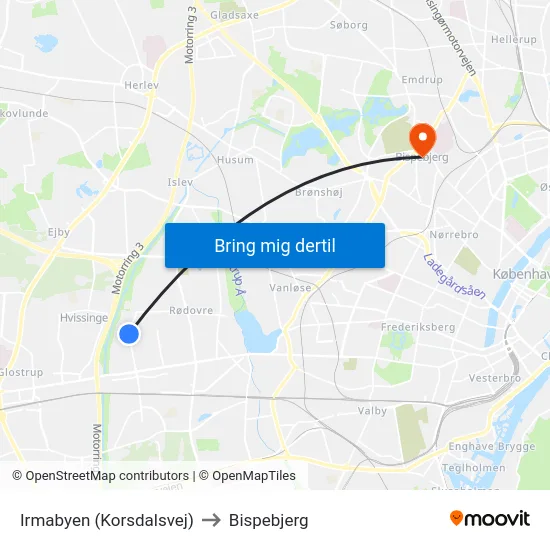 Irmabyen (Korsdalsvej) to Bispebjerg map