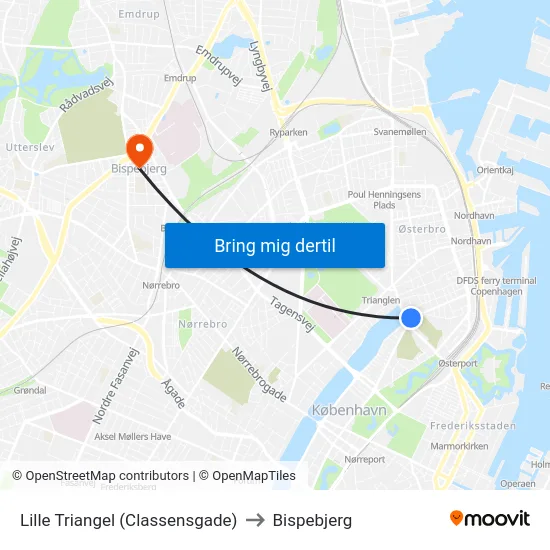 Lille Triangel (Classensgade) to Bispebjerg map
