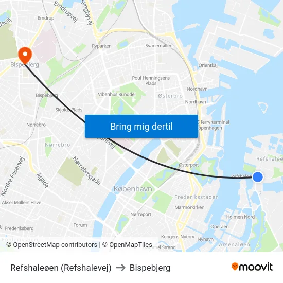Refshaleøen (Refshalevej) to Bispebjerg map