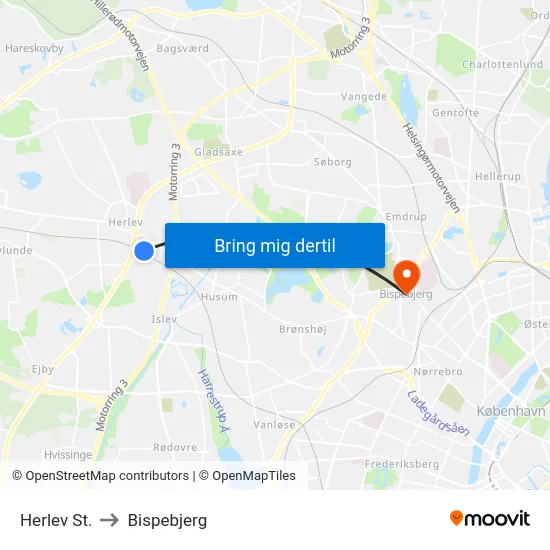 Herlev St. to Bispebjerg map