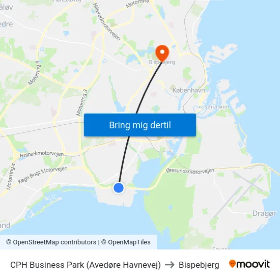 CPH Business Park (Avedøre Havnevej) to Bispebjerg map