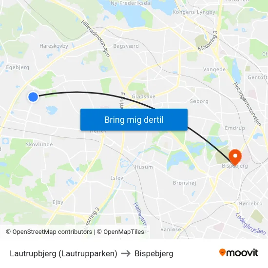 Lautrupbjerg (Lautrupparken) to Bispebjerg map