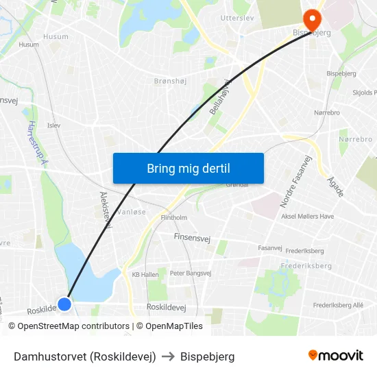 Damhustorvet (Roskildevej) to Bispebjerg map