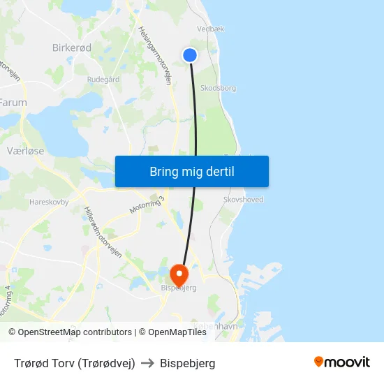 Trørød Torv (Trørødvej) to Bispebjerg map