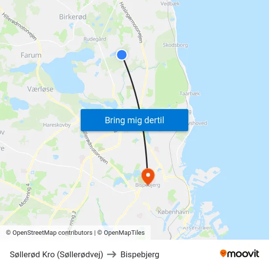 Søllerød Kro (Søllerødvej) to Bispebjerg map
