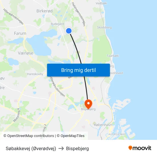 Søbakkevej (Øverødvej) to Bispebjerg map