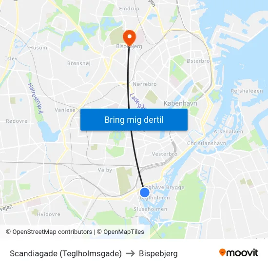 Scandiagade (Teglholmsgade) to Bispebjerg map